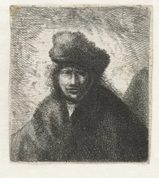 Autorretrato con gorro de piel inclinado: Busto, ca 1631