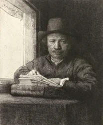 Autorretrato grabado en una ventana, 1648