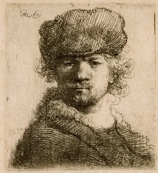 Autorretrato con un gorro de piel grueso: busto, 1631