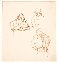 Boceto con dos estudios de una mujer y un estudio de un hombre