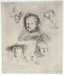 Estudios de la cabeza de Saskia y otros