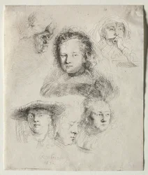 Estudios de la cabeza de Saskia y otros, 1636