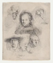 Estudios de las cabezas de Saskia y otros, 1636