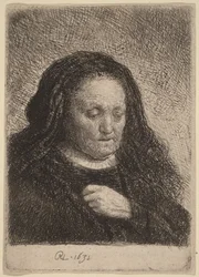 La madre del artista con la mano sobre el pecho