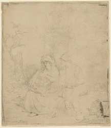 El descanso en la huida a Egipto: Ligeramente grabado