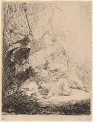 La pequeña caza del león (con dos leones)