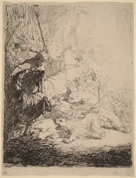 La caza del león pequeño (con dos leones)