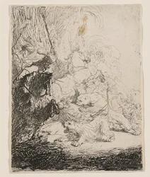 La caza del león pequeño (con dos leones)