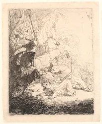 La pequeña caza del león (con dos leones)