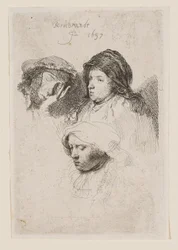 Tres rostros de mujer, una dormida