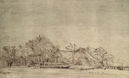 Paisaje invernal con cabañas entre árboles, c.1650