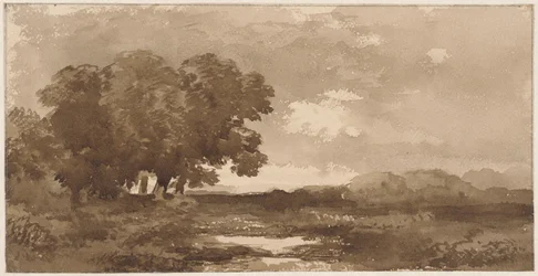 Paisaje con grupo de árboles a la izquierda