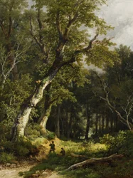 Paisaje boscoso con dos cazadores