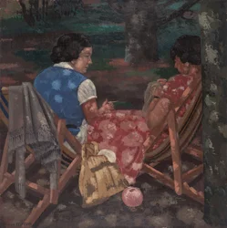 Mujeres de punto en el jardín