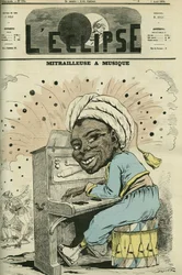 Ametralladora con música, caricatura de Jules Renard Draner (1833-1926), especialista en la vida militar de todas las nacionalidades. Portada de «L