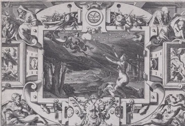 Medea y su carro tirado por dragones Echevellée y desnuda por noche oscura, en lugar desierto