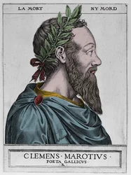 Retrato de Clement des Marets llamado Marot (1496-1544), poeta francés - Clement Marotius poeta gallicus grabado por Rene Boyvin 1576