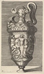 Jarrón con dos figuras aladas cubriendo un término, siglo XVII