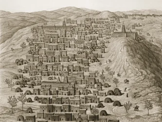 Vista de parte de la ciudad de Tombuctú desde una colina, ilustración del Journal d