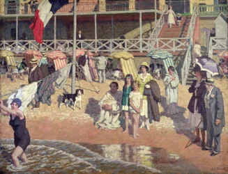 Bañistas frente al Grand Hotel, Cabourg, c.1920 (óleo sobre tabla)