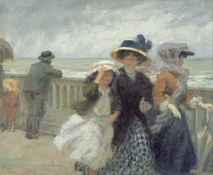 Vendaval en el paseo marítimo (óleo sobre lienzo)