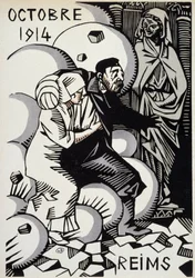 Octubre 1914, Reims - dibujo por Herman Paul - en "Calendar of War" ed. 1916