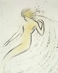 Trepied Sirene, plato opalescente mostrando (detalle) de una ninfa acuática de Lalique