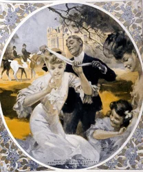 Juegos de jardín: preparación de un juego de malla de merluza, principios del siglo. Ilustración de René Lelong (1871-1933)