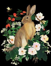Conejo salvaje y flores