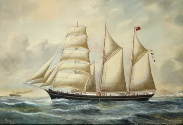 El bergantín Minnie Sommers Off Folkestone (lápiz y acuarela)