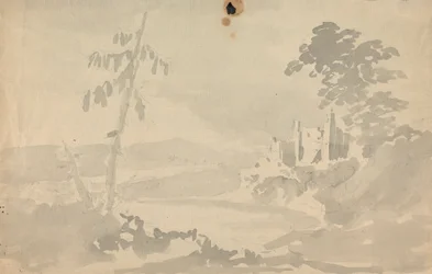 Paisaje con castillo y río