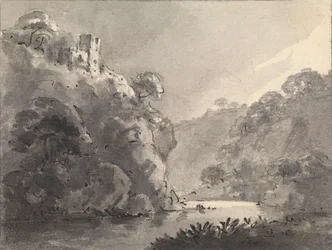 Paisaje con castillo en una colina a la izquierda