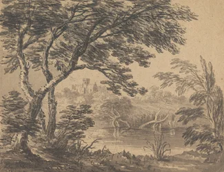 Paisaje con iglesia al fondo