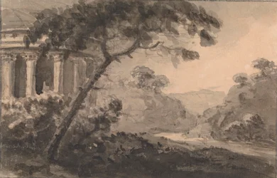 Paisaje con edificio clásico a la izquierda