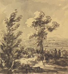 Paisaje con árboles en primer plano