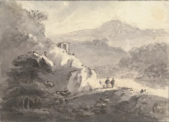 Paisaje con dos figuras en un camino
