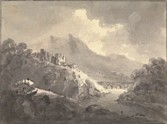 Paisaje con un castillo y un puente