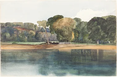 Paisaje con árboles y agua (acuarela y grafito)