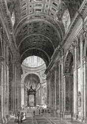 Interior de la Basílica de San Pedro, Ciudad del Vaticano, Roma, Italia a finales del siglo XIX. De Italian Pictures by Rev. Samuel Manning, publicado hacia 1890.