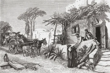 Frailes mendicantes cerca de Nápoles, Italia, a finales del siglo XIX. De Italian Pictures by Rev. Samuel Manning, publicado hacia 1890.