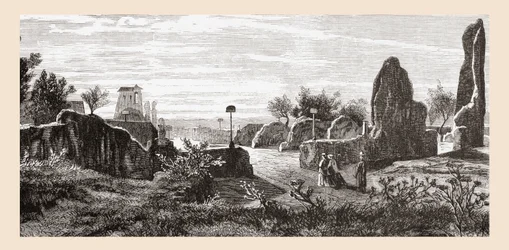 Ruinas del Palacio de los Césares, Colina del Palatino, Roma, Italia a finales del siglo XIX. De Italian Pictures by Rev. Samuel Manning, publicado hacia 1890.