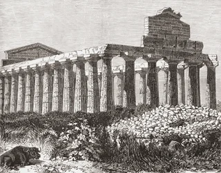 Templo de Paestum, Italia, a finales del siglo XIX. De Italian Pictures by Rev. Samuel Manning, publicado hacia 1890.