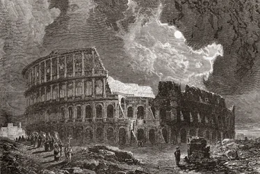 El Coliseo, Roma, Italia, a la luz de la luna, a finales del siglo XIX. De Italian Pictures by Rev. Samuel Manning, publicado hacia 1890.