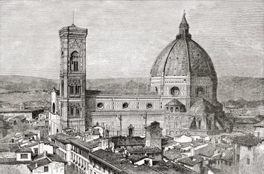 El Duomo y el Campanile de la Basílica de Santa María del Fiore, Piazza del Duomo, Florencia, Italia a finales del siglo XIX. De Italian Pictures by Rev. Samuel Manning, publicado hacia 1890.