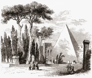 El Cementerio Protestante y La Pirámide de Cestio, Roma, Italia a finales del siglo XIX. De Italian Pictures by Rev. Samuel Manning, publicado hacia 1890.