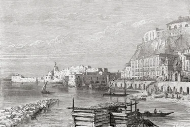 El muelle de Santa Lucía, Nápoles, Italia, a finales del siglo XIX. De Italian Pictures by Rev. Samuel Manning, publicado hacia 1890.