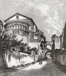 La iglesia de Santi Giovanni e Paolo, Celian Hill, Roma, Italia a finales del siglo XIX. De Italian Pictures by Rev. Samuel Manning, publicado hacia 1890.