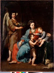 Virgen con el niño con San Juan Bautista Pintura de Reynaud Levieux (1613-1699) Siglo XVII Sol 108x76 cm Genes, Musei di Strada Nuova (ex Palazzo Bianco)