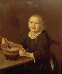 Niño comiendo gachas (óleo sobre lienzo)