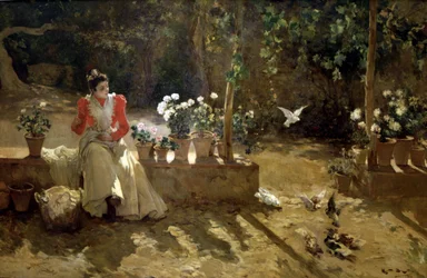 Niña con palomas
